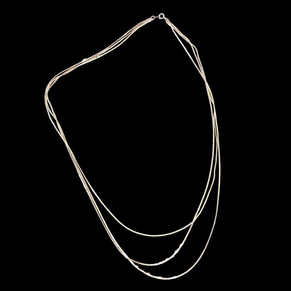 1950s VTG Trifari 3 Strand Long Serpentine Chain Necklace Silver 30" Layered 50s - Picture 2 of 10